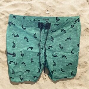 SIMMS Swim Shorts Men's‎ sz 40 Fish Print Green Board shorts